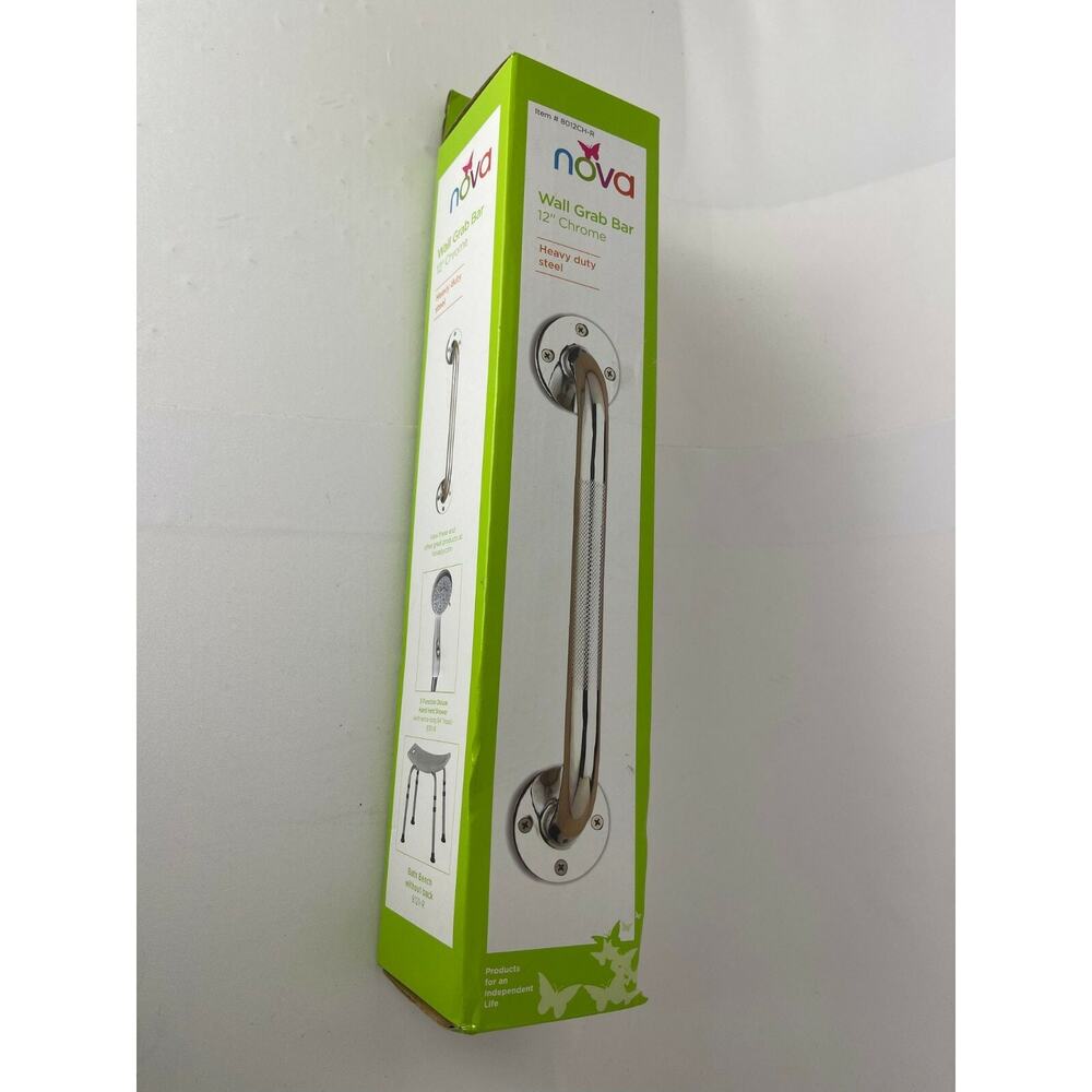 Nova Wall Grab Bar Heavy Duty Steel, Support Balance Shower Wall Chrome 12"